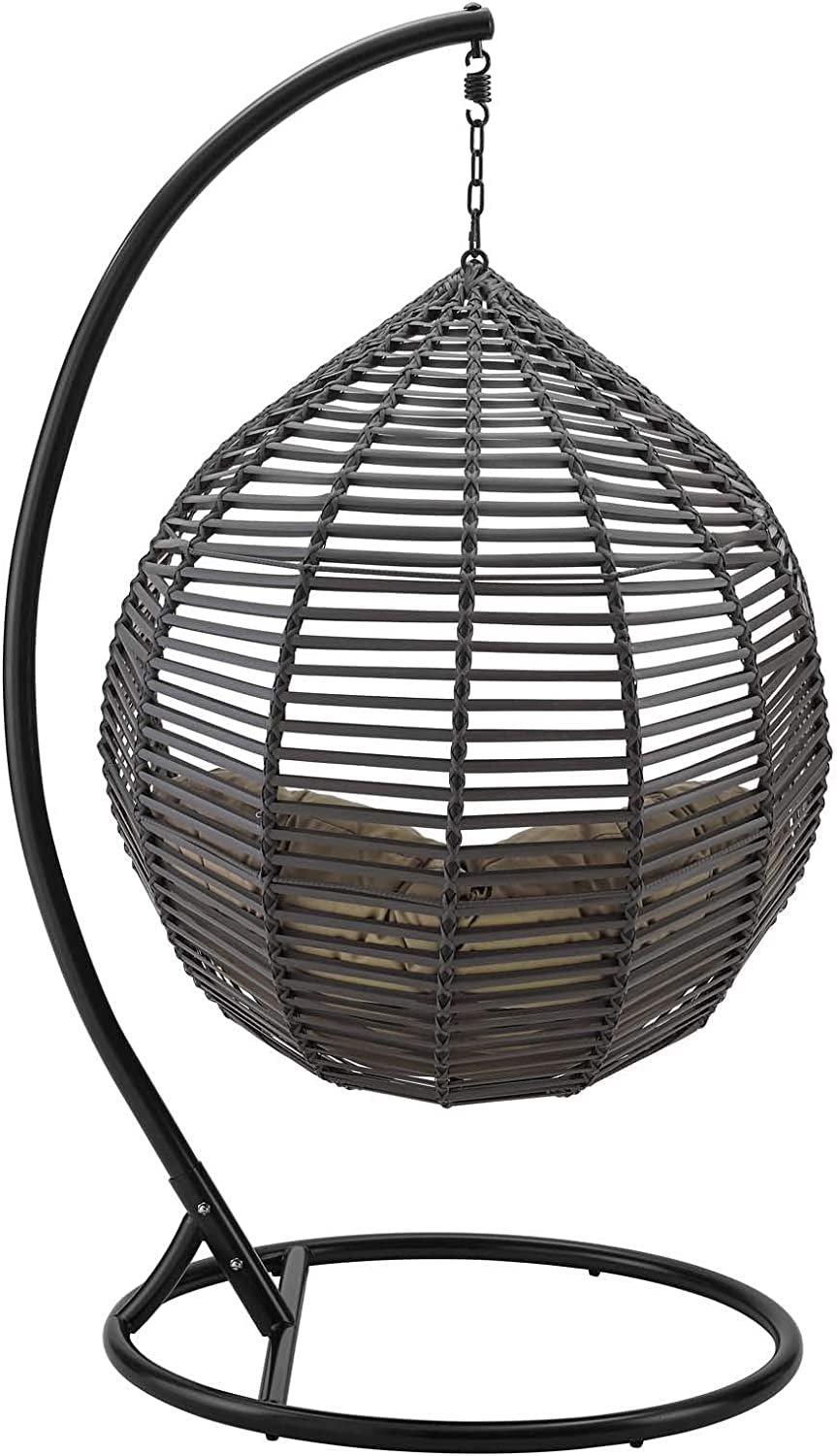Wicker Rattan Wrought Iron Single Seater Swing Chair Stand For Adults|Garden &amp; Outdoor Hammock Swing Cushions For Kids|Teardrop Swing Hanging Chair W/ Curve Stand|Jhula-114.3 Cm,25.5 Cm,50" - View 3