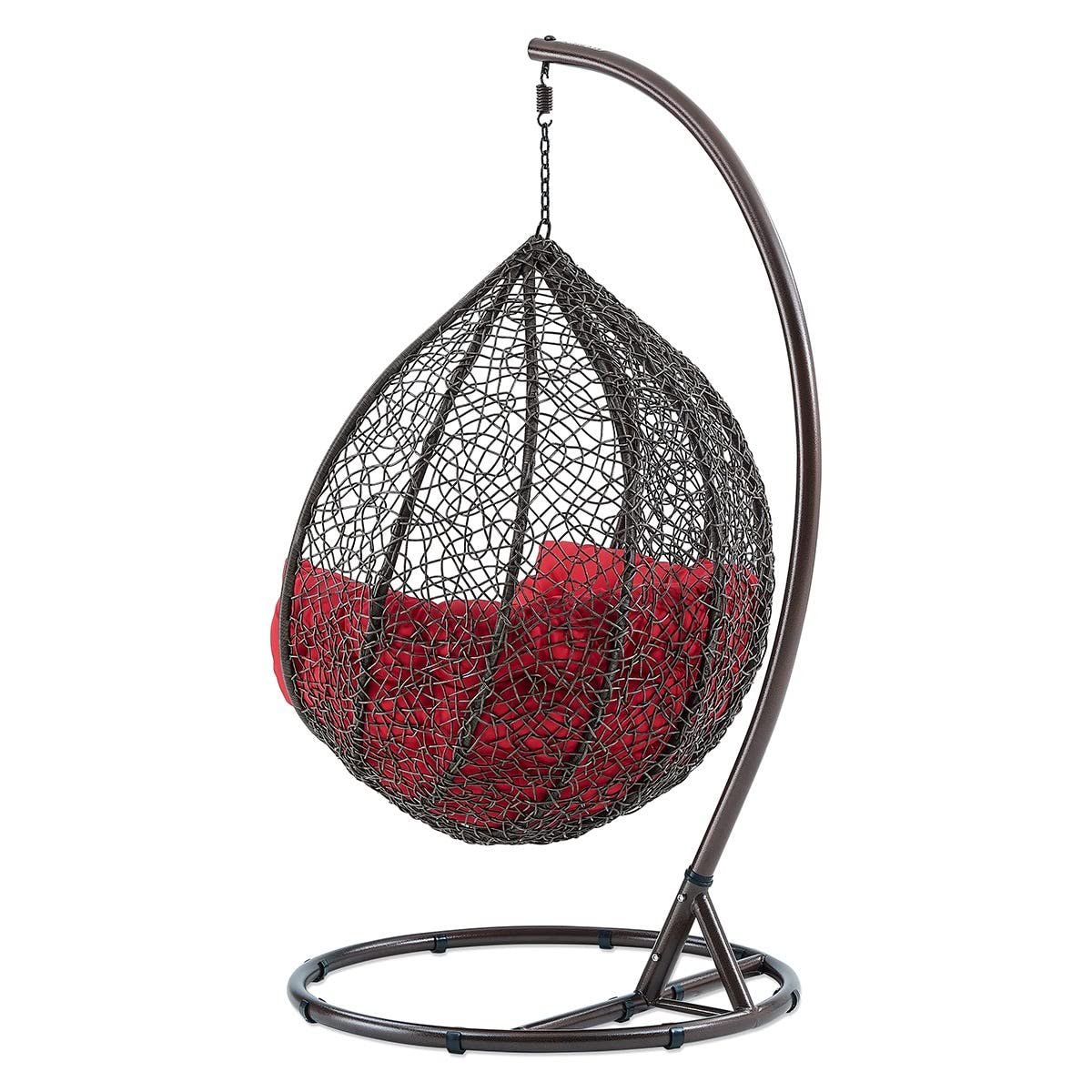 Rattan Knots Craft India Single Seater Swing Chair With Stand &amp; Cushion Outdoor Indoor Balcony Garden Patio,Powder Coated Frame,Uv Protected Wicker,Premium Cushion Af_In_038 - View 3